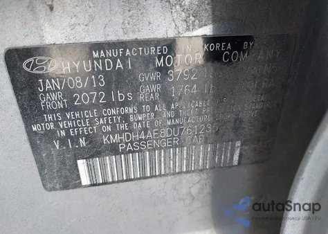 2013 Hyundai Elantra Gls z USA, uszkodzony, nr VIN KMHDH4AE8DU761235